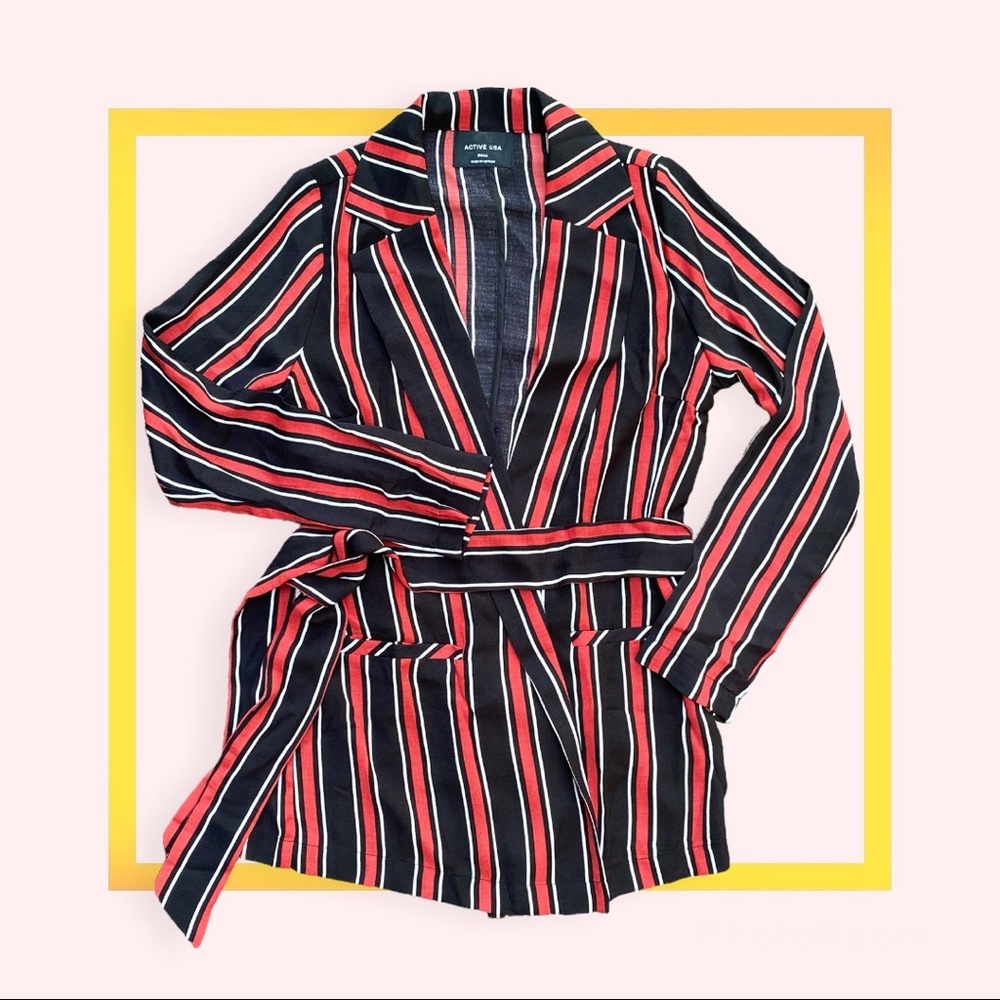 Striped Belted Blazer